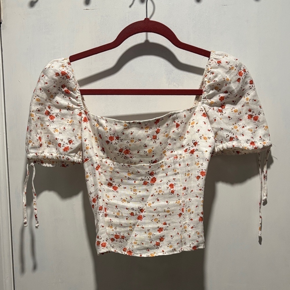 REFORMATION linen floral puff sleeve blouse